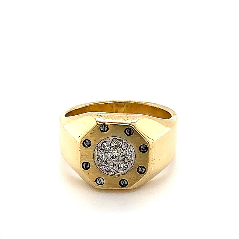 Robuster Unisex Ring in 18 Karat Gold mit Schrauben-Optik und Brillanten