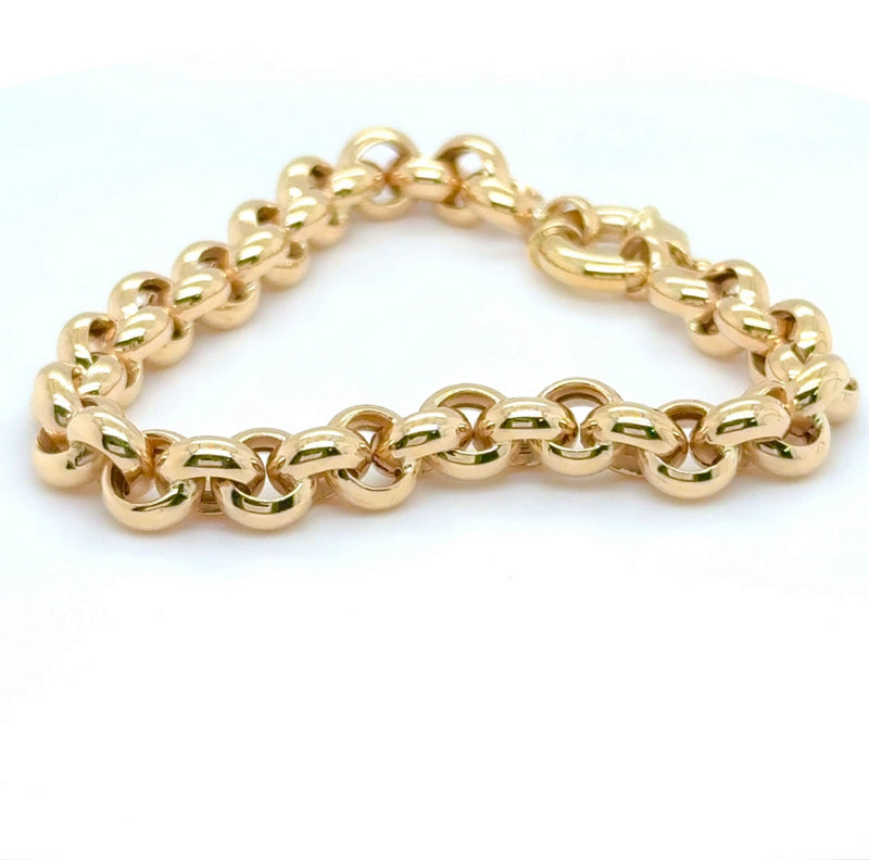 Modernes Erbsketten Armband in 14 Karat Gelbgold mit großen Federring