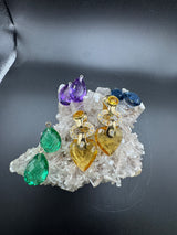 Wirkungsvolle Hängeohrringe in 18 Karat Gelbgold mit Brillanten, Citrin & Amethyst
