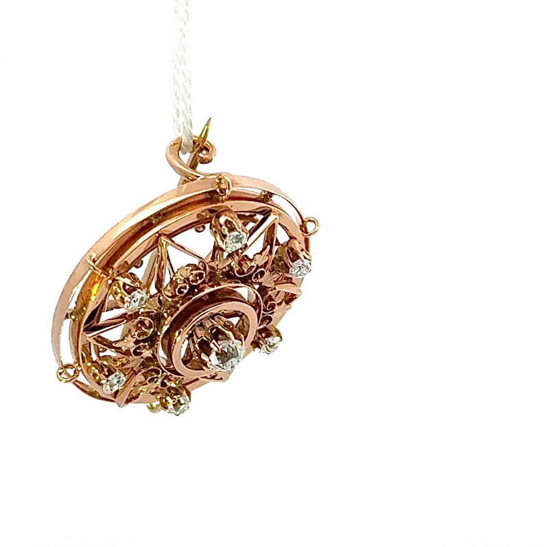 Antike Jugendstil Brosche in 14 Karat Roségold mit Altschliff-Diamanten