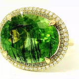Einmaliger Ring in 14 Karat Gelbgold mit riesigem Peridot & Brillanten