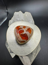 Einmaliger Anhänger in 925 Sterling Silber & 18 Karat Gold mit Natur-Feueropal