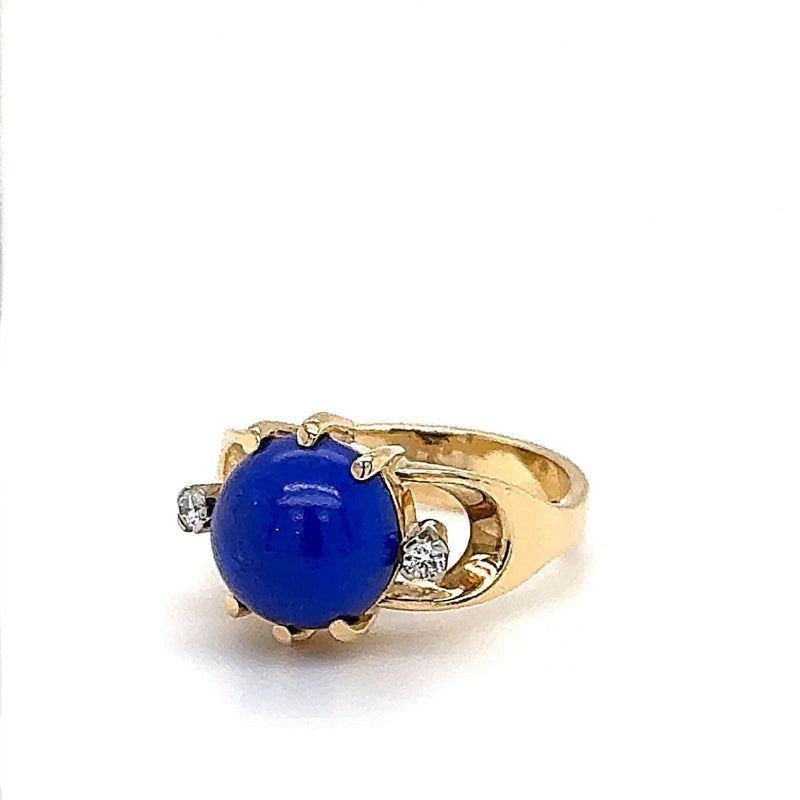 Handgefertigter Jaufmann-Ring in 18 Karat Gelbgold mit feinem Lapis Lazuli und Brillanten