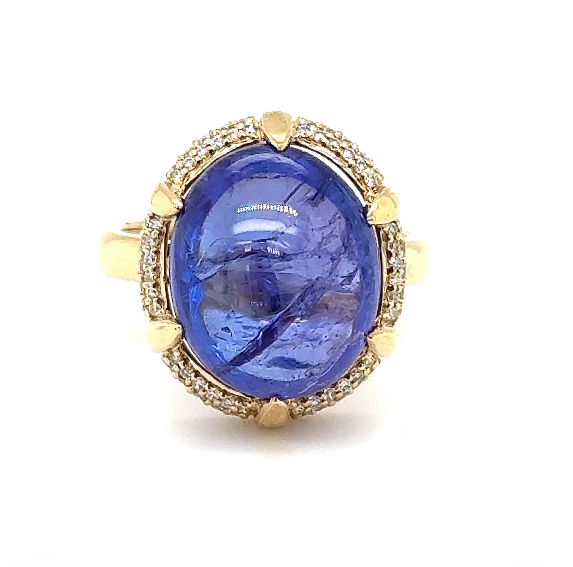 Ausgefallener Tansanit Ring in 14 Karat Gelbgold mit feinen Brillanten