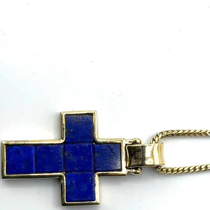 Massives Kreuz in 18 Karat Gelbgold mit feinen Lapis-Lazuli - Handarbeit