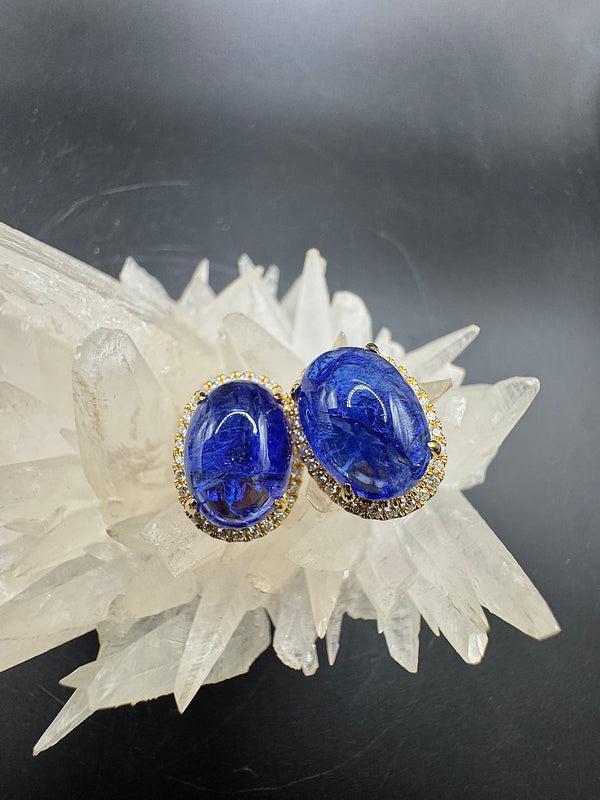 Edle Ohrringe in 18 Karat Gelbgold mit hochfeinen Tansaniten und Brillanten