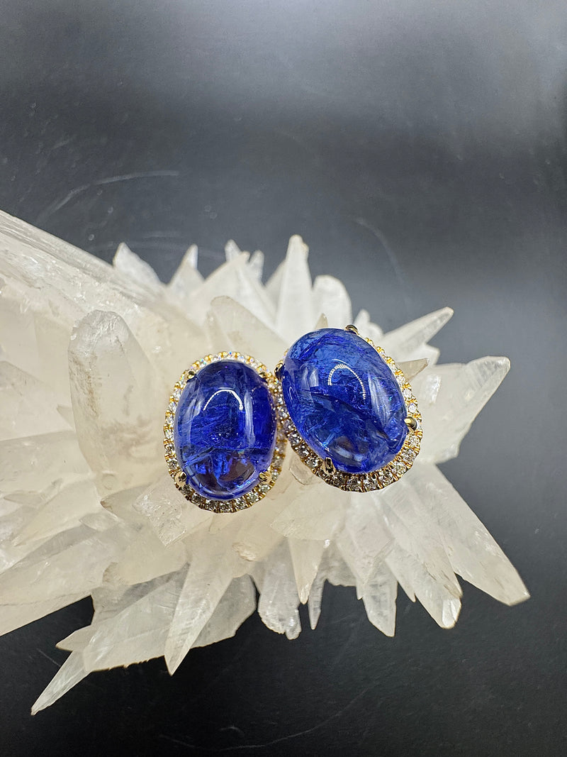 Edle Ohrringe in 18 Karat Gelbgold mit hochfeinen Tansaniten und Brillanten | Ohrringe - Schmuck Schroll