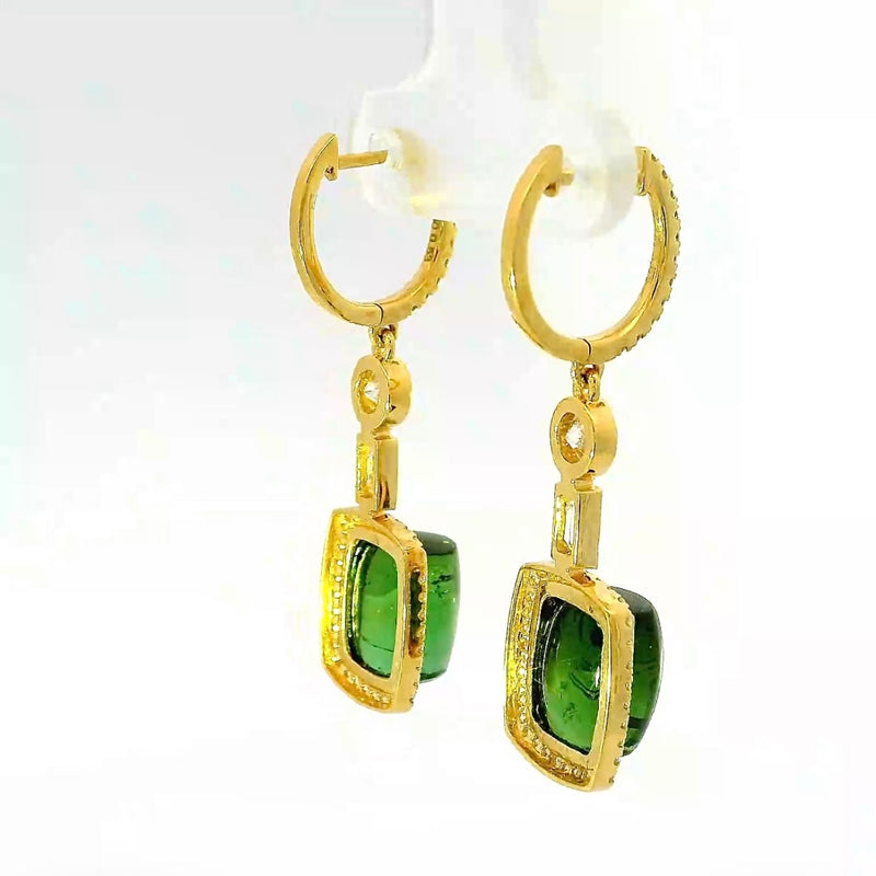 Hängende Ohrringe in 18 Karat Gelbgold mit Brillanten, Diamanten & Turmalinen