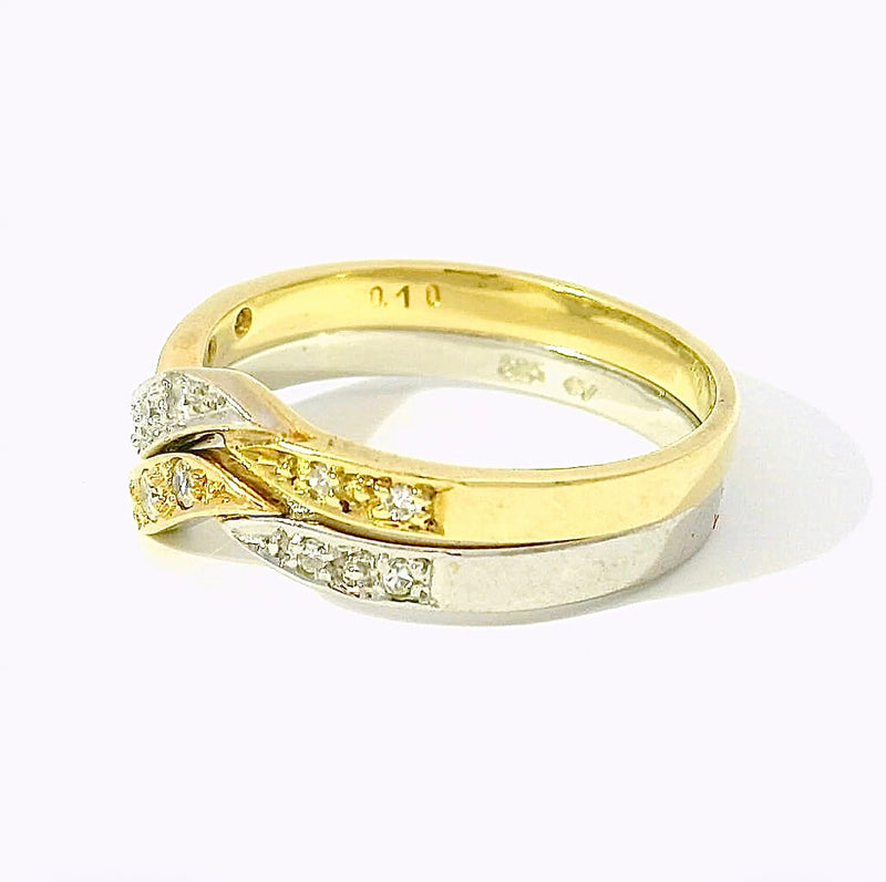 Ausgefallenes Ring-Duo in 14 Karat Gelb- & Weißgold mit Diamanten
