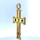 Beeindruckendes Kreuz in 18 Karat Gelbgold mit Brillanten, Smaragd, Rubin & Saphiren