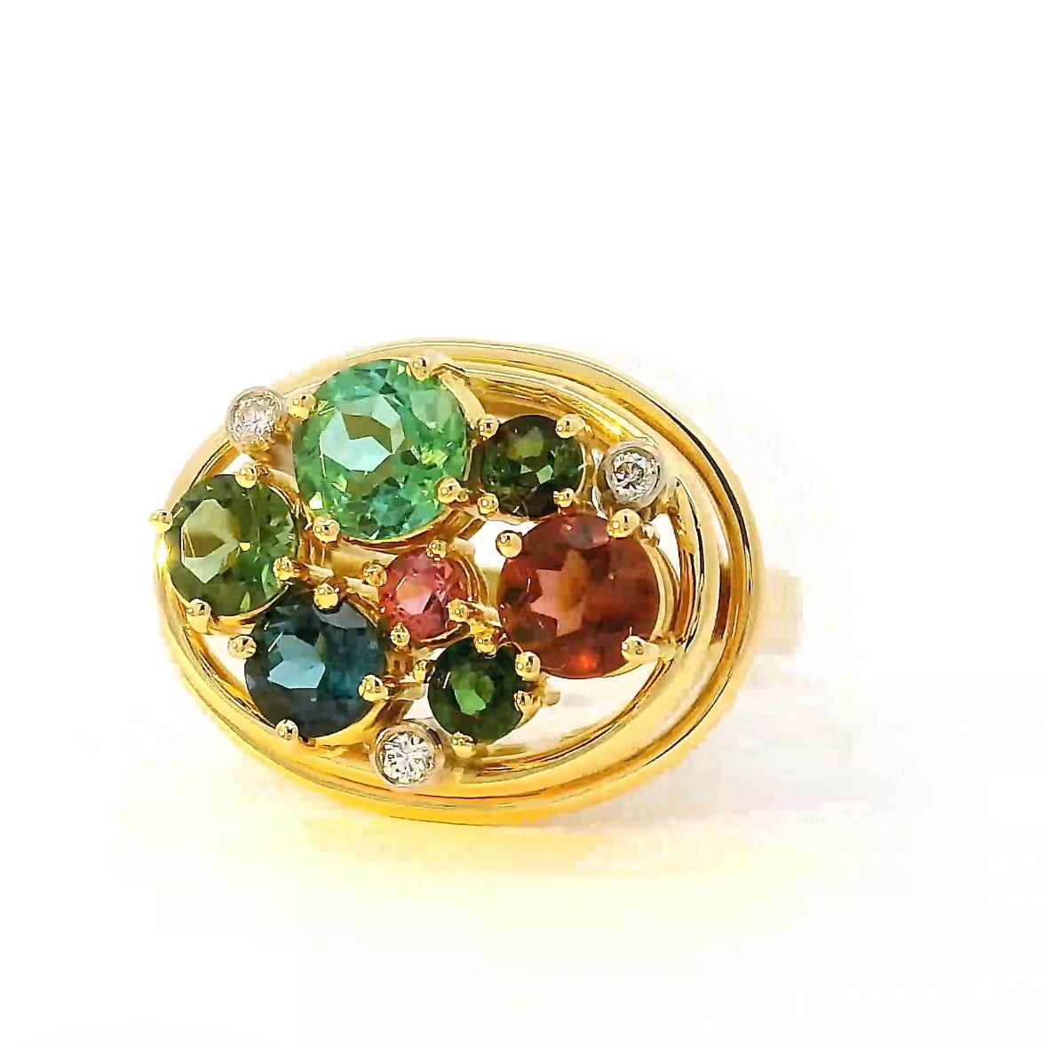 Lebhafter Ring in 18 Karat Gelbgold mit bunten Turmalinen & Brillanten