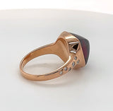 Moderne ring van 18 karaat roségoud met rhodoliet en briljant geslepen diamanten