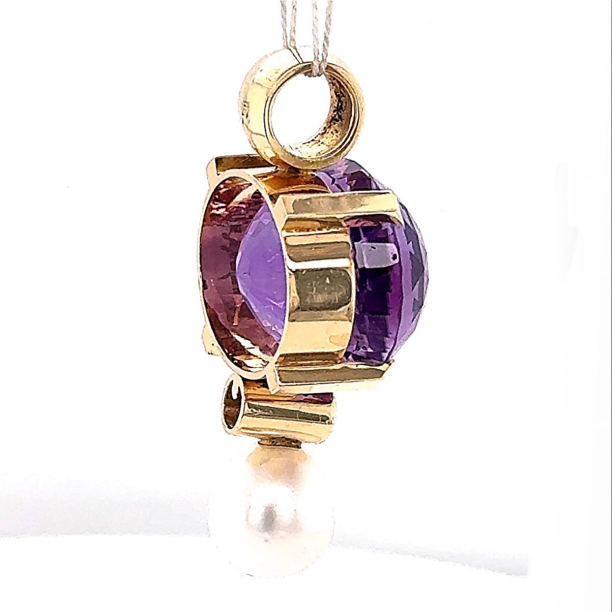 Beeindruckender Anhänger in 18 Karat Gelbgold mit feinen Amethyst, Brillant & Südsee-Perle