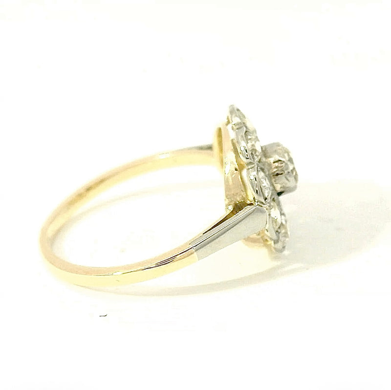 Lebhafter Art-Déco-Ring in 14 Karat Gelb- & Weißgold mit Diamanten