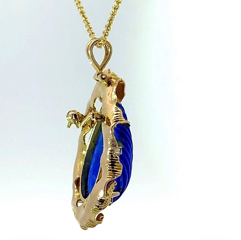 Einmaliger Anhänger/Brosche in 14 Karat Gelbgold mit Lapis Lazuli & Brillanten