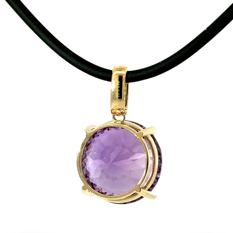 Moderner Anhänger in 14 Karat Gelbgold mit feinen Amethyst & Brillanten