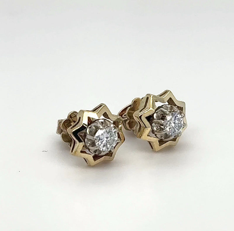 Stilvolle Ohrstecker in 14 Karat (585) Gelb-und Weißgold mit feinen Brillanten