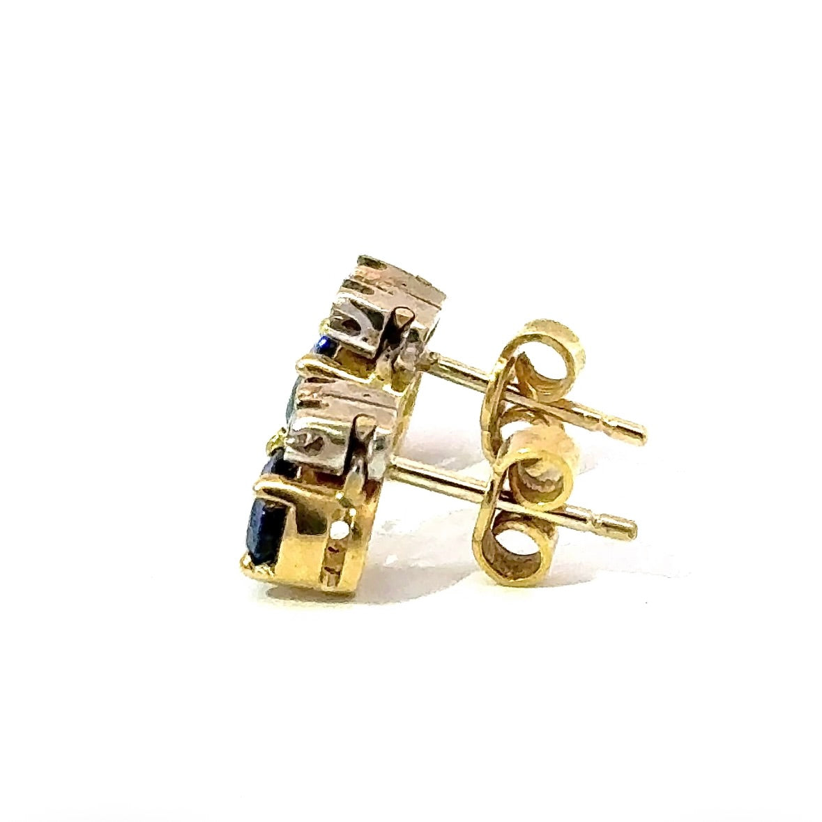 Fine earrings in 18k yellow & white gold with blue sapphires & brilliant-cut diamonds