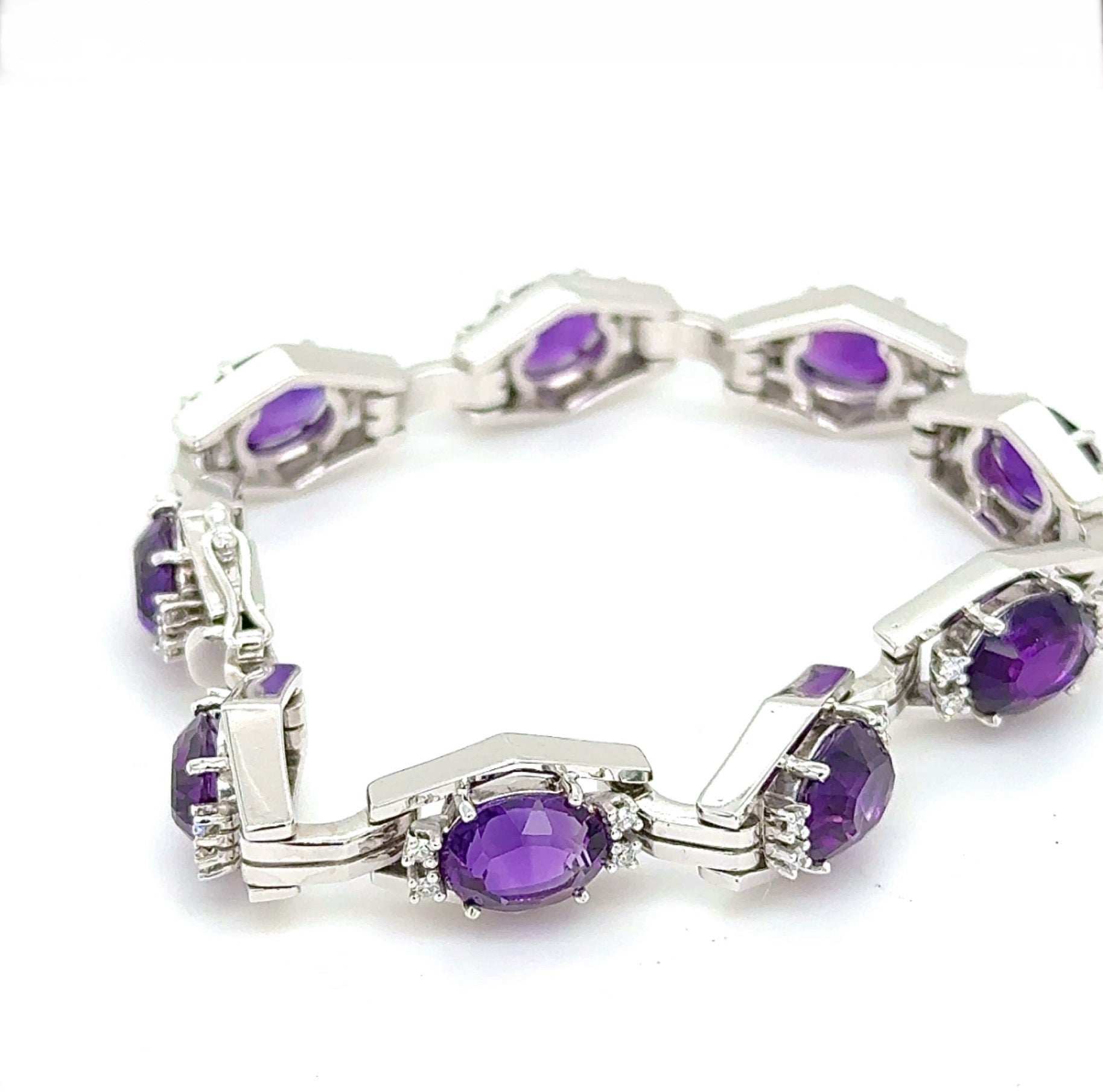 Solid Amethyst Bracelet in 14 Karat White Gold with Diamonds