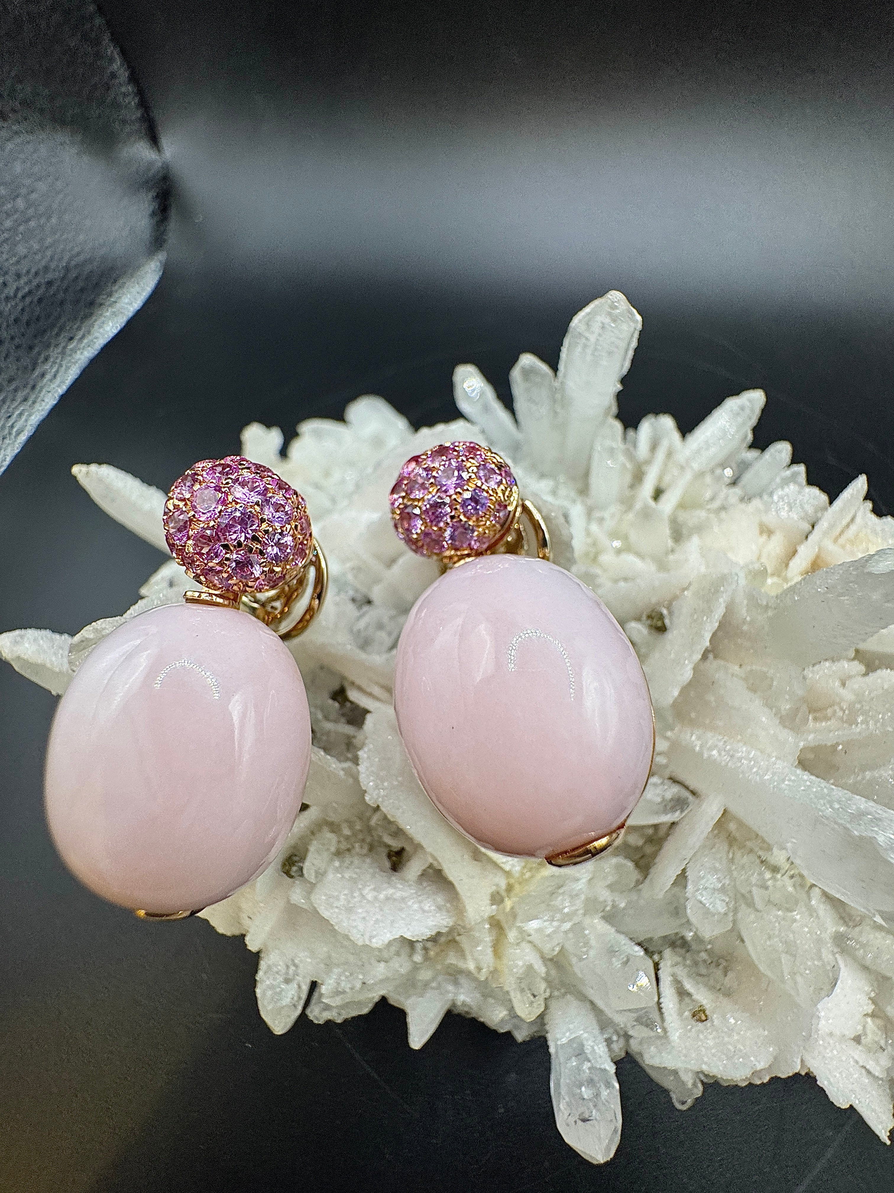 Edle Ohrringe in 18 Karat Roségold mit rosa Saphiren und rosa Andenopal