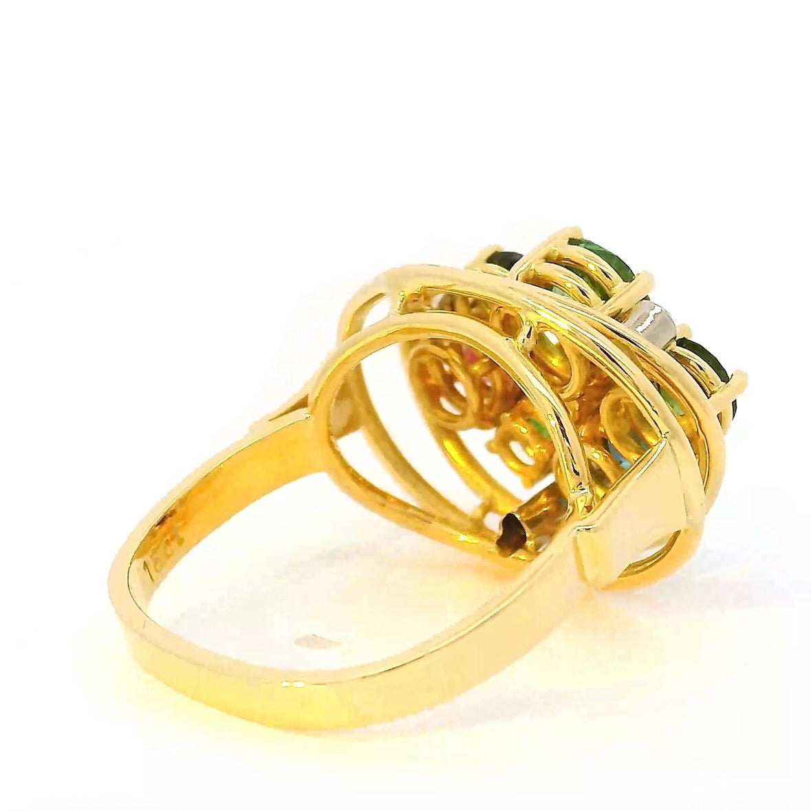 Lebhafter Ring in 18 Karat Gelbgold mit bunten Turmalinen & Brillanten