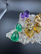 Wirkungsvolle Hängeohrringe in 18 Karat Gelbgold mit Brillanten, Citrin & Amethyst