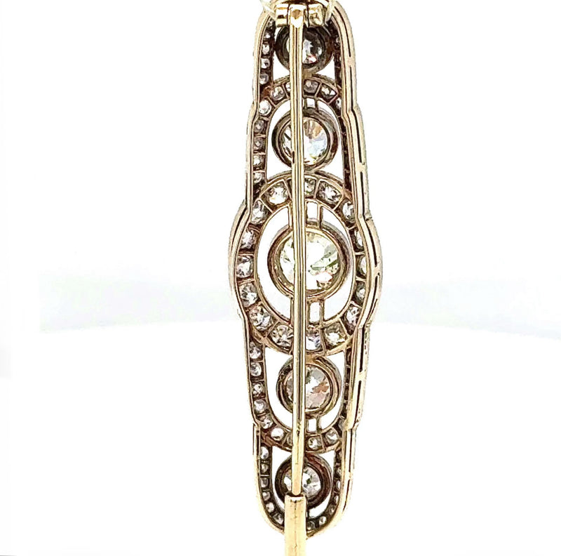 Eindrucksvolle Art-Deco Brosche in 14 Karat Gold mit großen Altschliff Diamanten