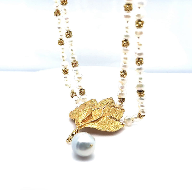 Stilvolles Perlen Collier in 18 Karat Gelbgold - Handarbeit Ehinger Schwarz