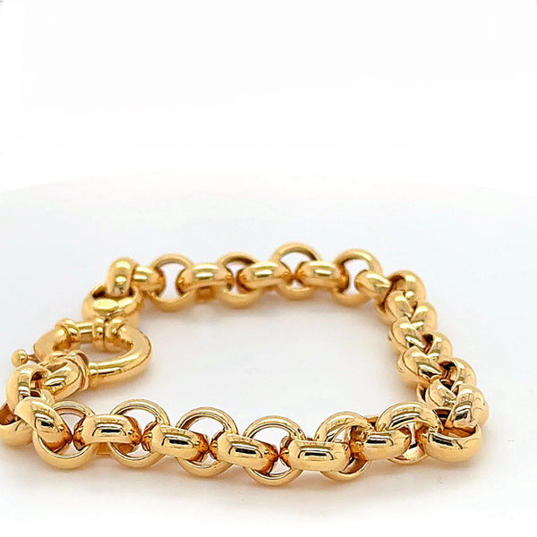 Edles Erbsketten-Armband in 14 Karat strahlendem Gelbgold & großen Federring