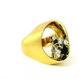 Handgefertigter Ring in 18 Karat Gelbgold mit Brillanten & Saphir