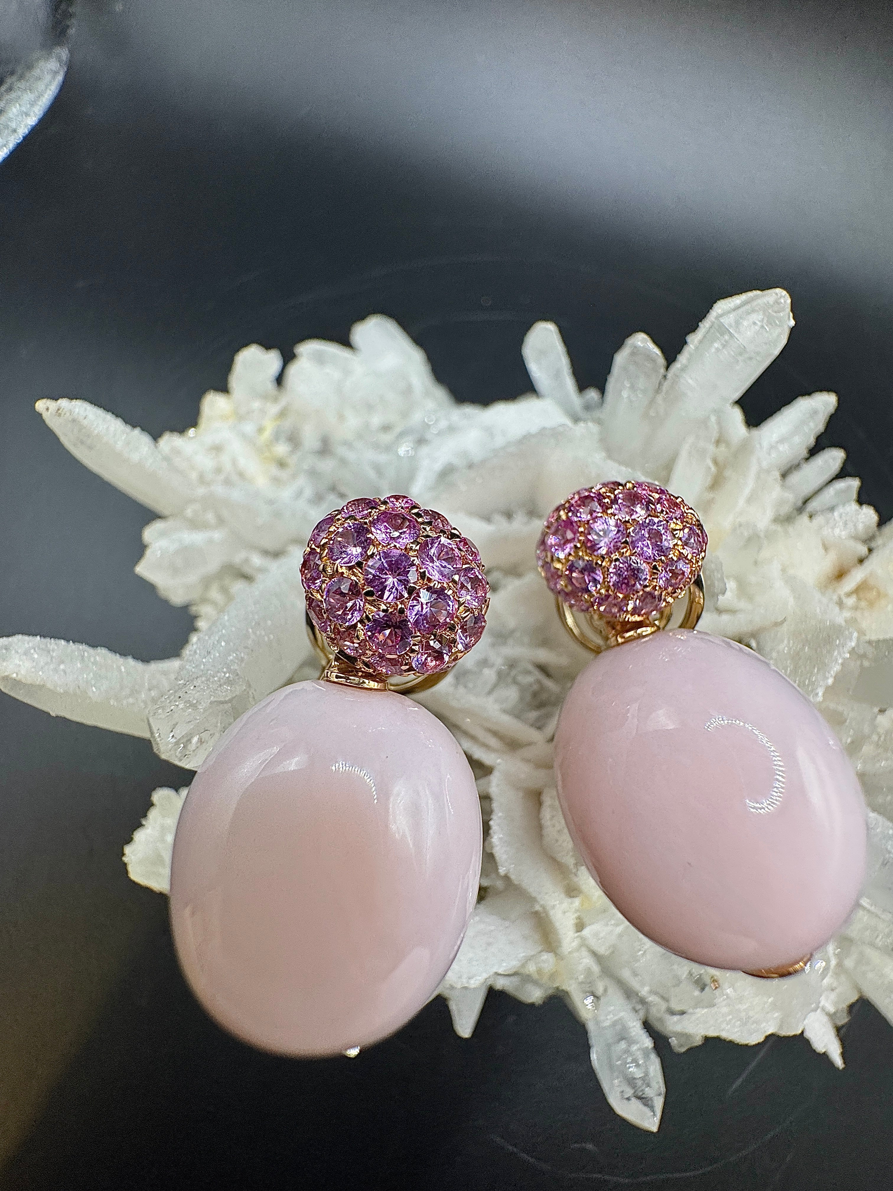 Edle Ohrringe in 18 Karat Roségold mit rosa Saphiren und rosa Andenopal