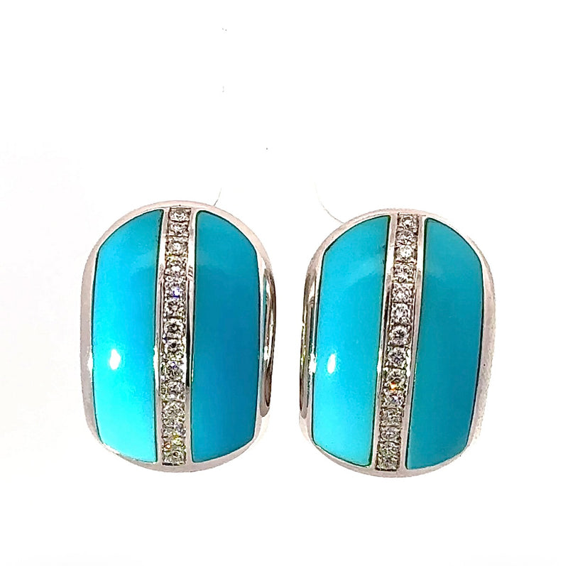Exklusive 18 Karat Weißgold-Kreolen mit Türkis & Brillanten