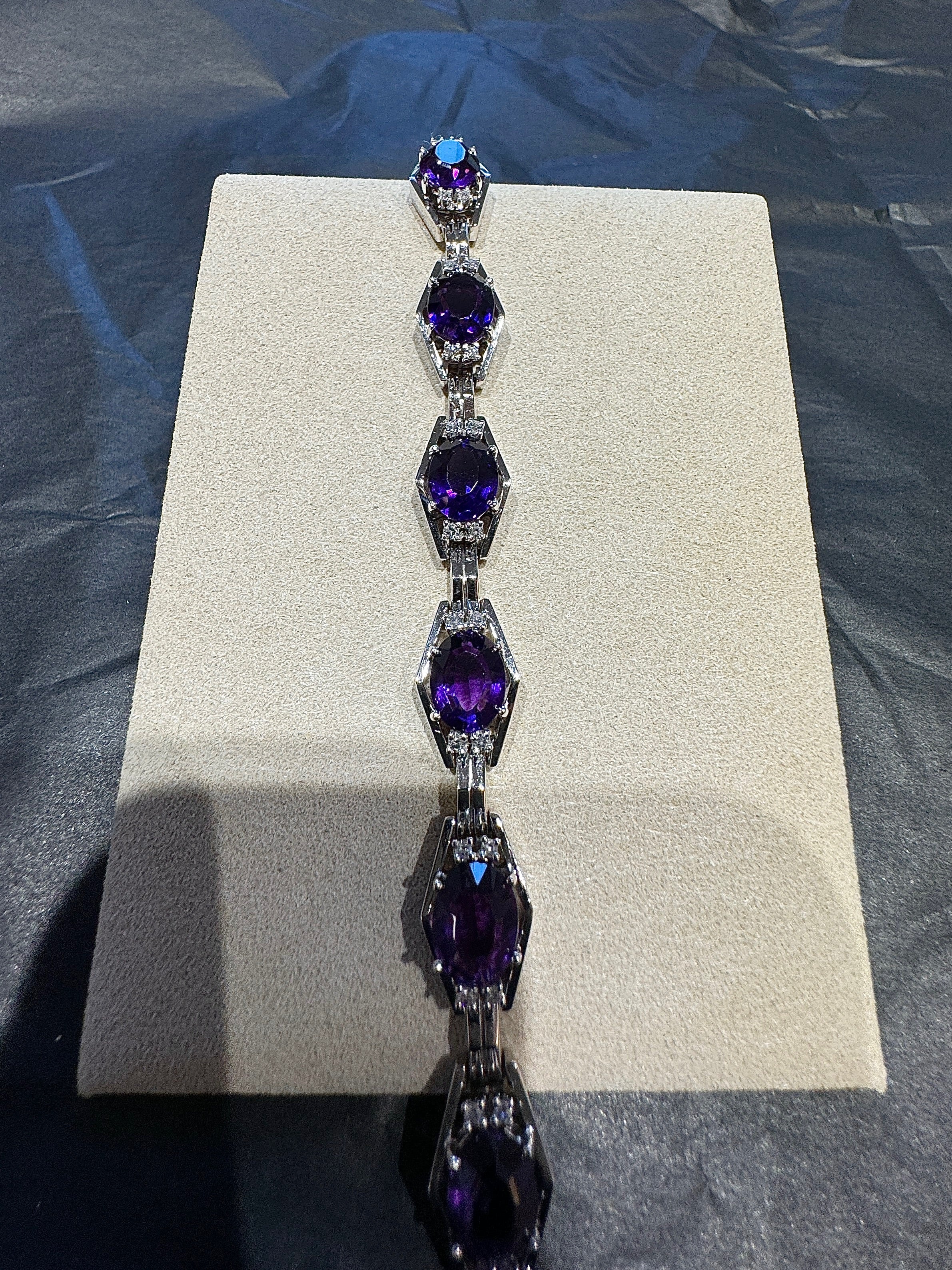 Solid Amethyst Bracelet in 14 Karat White Gold with Diamonds