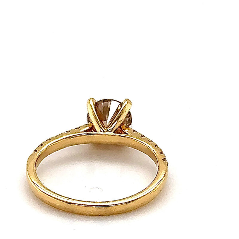 Hochwertiger Solitär Ring in 18 Karat Gelbgold mit 1.41 Karat großen Fancy Brillant