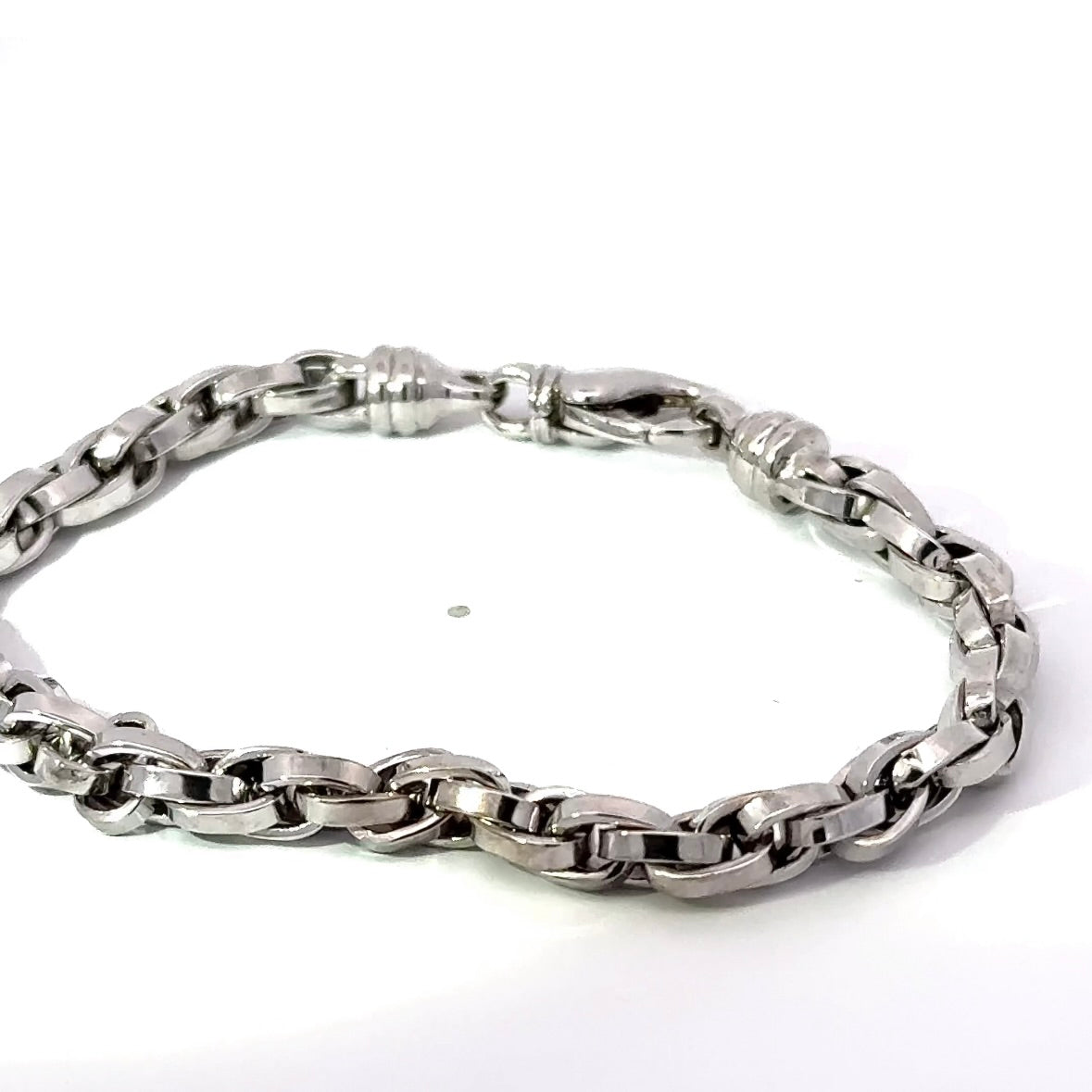 Ausgefallenes massives Fantasie-Armband in 14 Karat Weißgold mit Karabiner