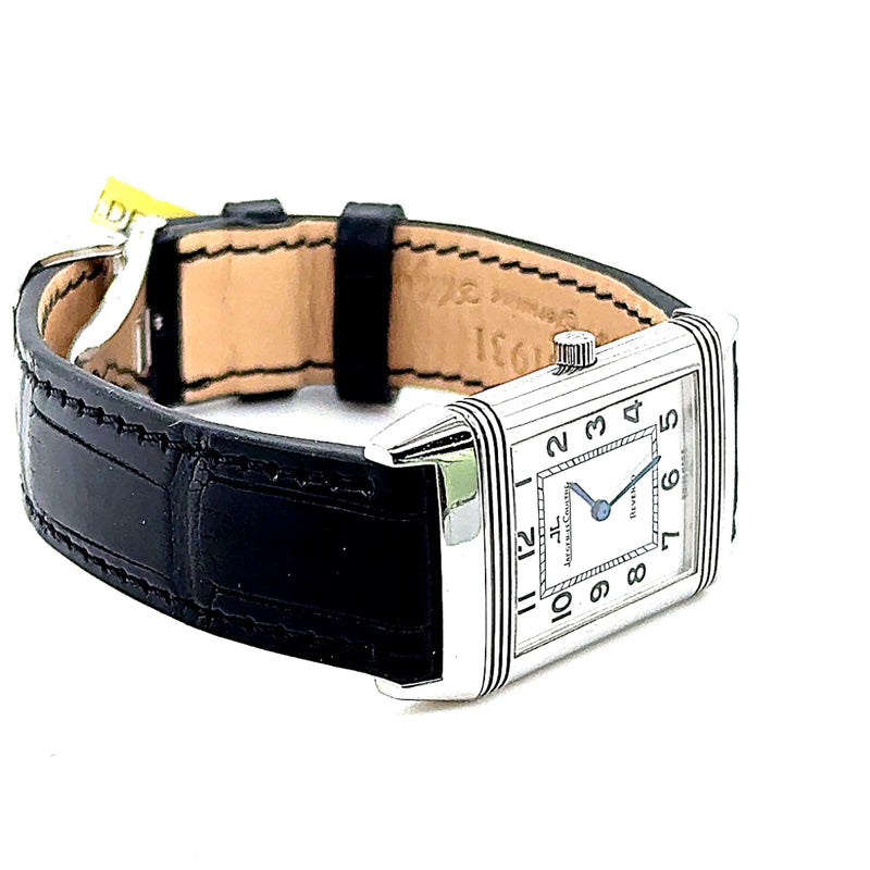 Zeitlose Jaeger LeCoultre Reverso Uhr in Edelstahl mit neuem Echt-Kroko Band