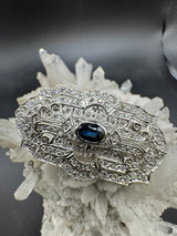 Beeindruckende Brosche in 14 Karat Weißgold mit Saphir & Diamanten