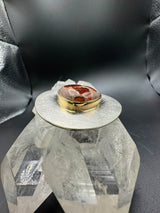 Einmaliger Anhänger in 925 Sterling Silber & 18 Karat Gold mit Natur-Feueropal