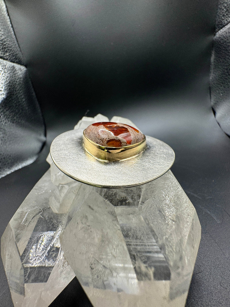 Einmaliger Anhänger in 925 Sterling Silber & 18 Karat Gold mit Natur-Feueropal