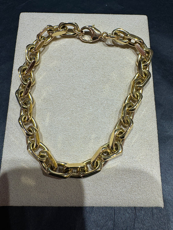 Schweres diamantiertes Armband in 14 Karat Gelbgold mit Karabiner