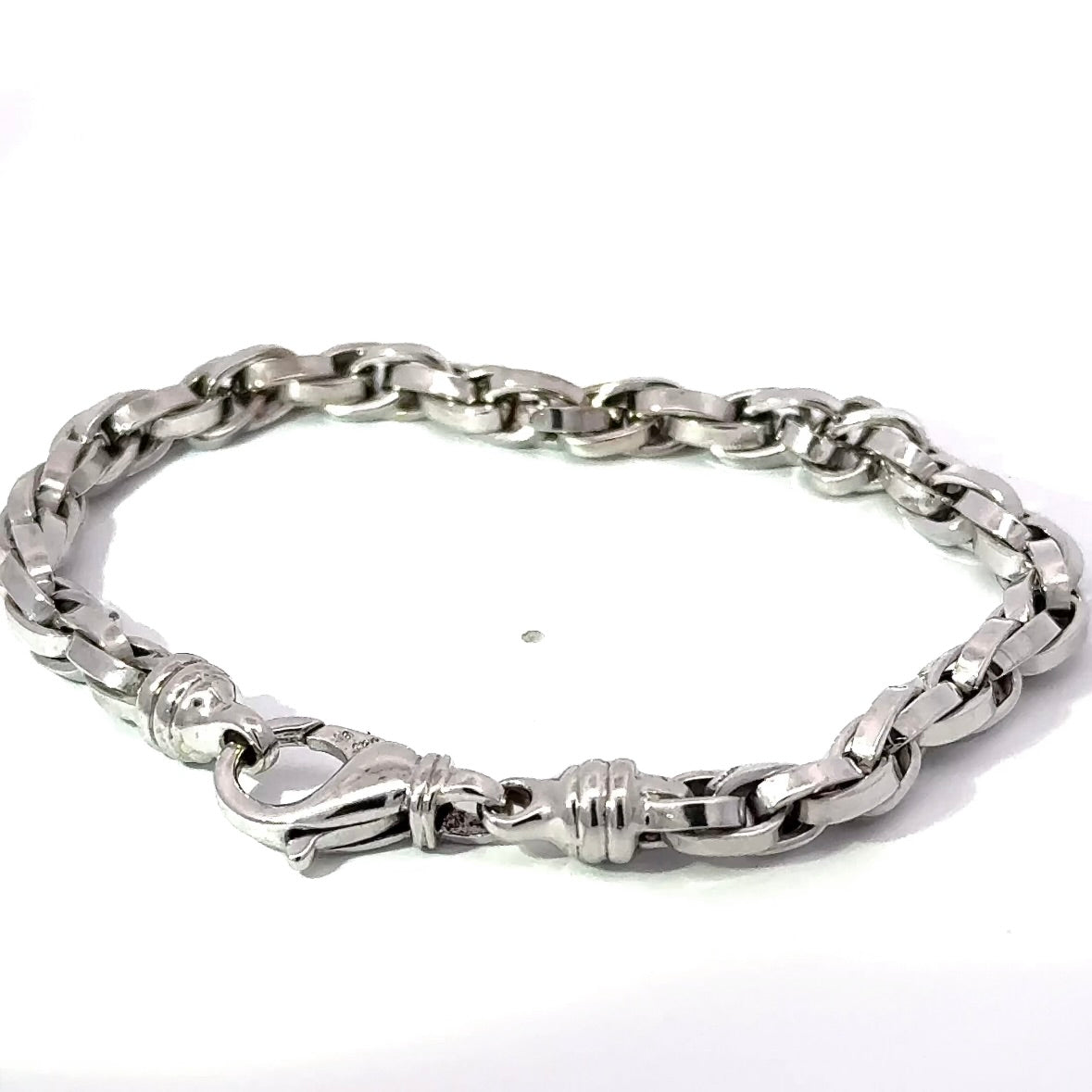 Ausgefallenes massives Fantasie-Armband in 14 Karat Weißgold mit Karabiner