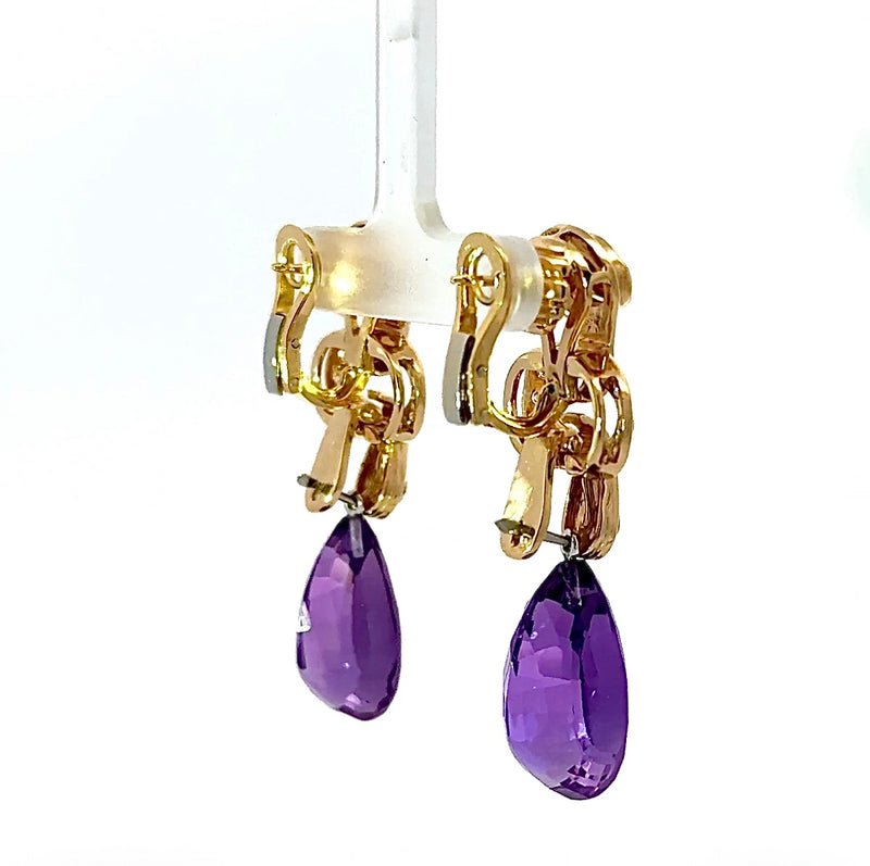 Wirkungsvolle Hängeohrringe in 18 Karat Gelbgold mit Brillanten, Citrin & Amethyst