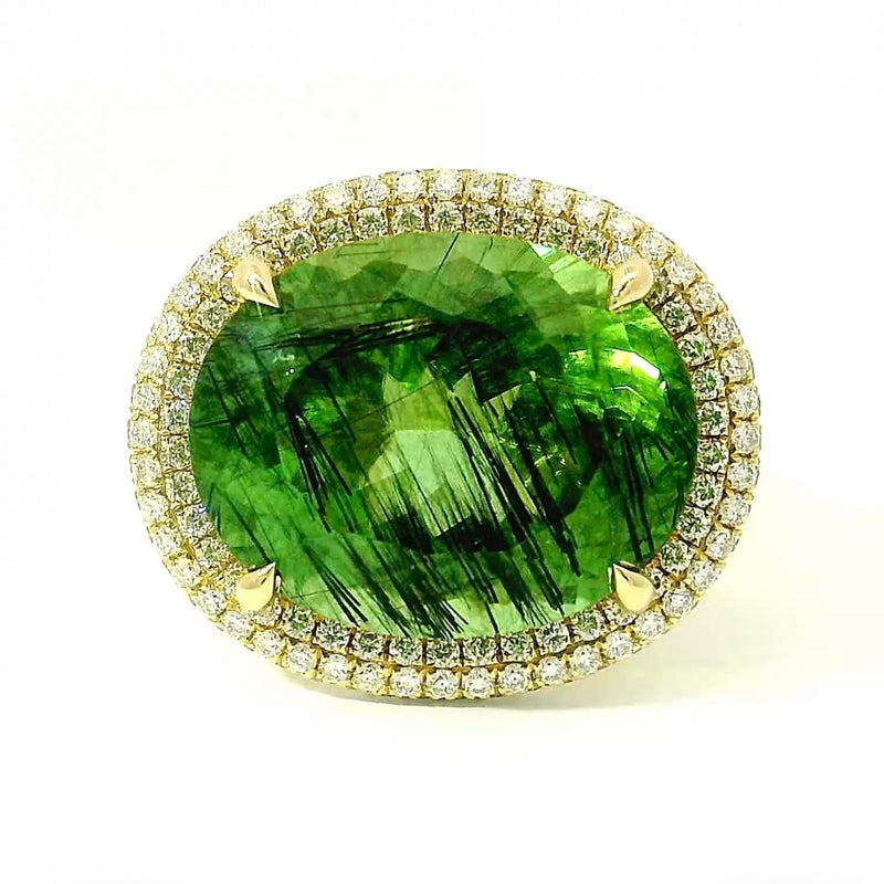 Einmaliger Ring in 14 Karat Gelbgold mit riesigem Peridot & Brillanten