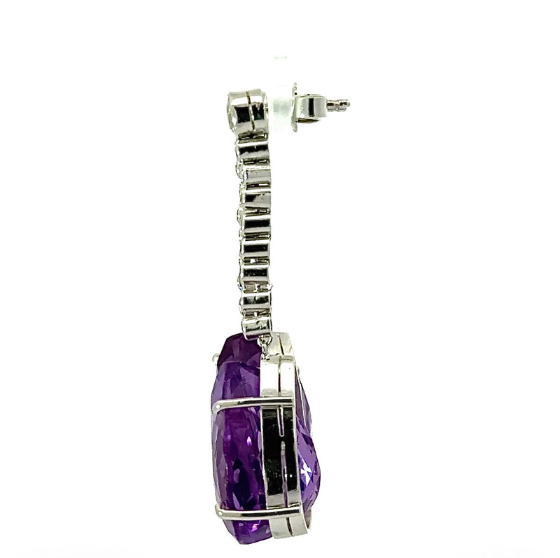 Edle Hängeohrringe in 18 Karat Weißgold mit Altschliff-Diamanten & Amethysten