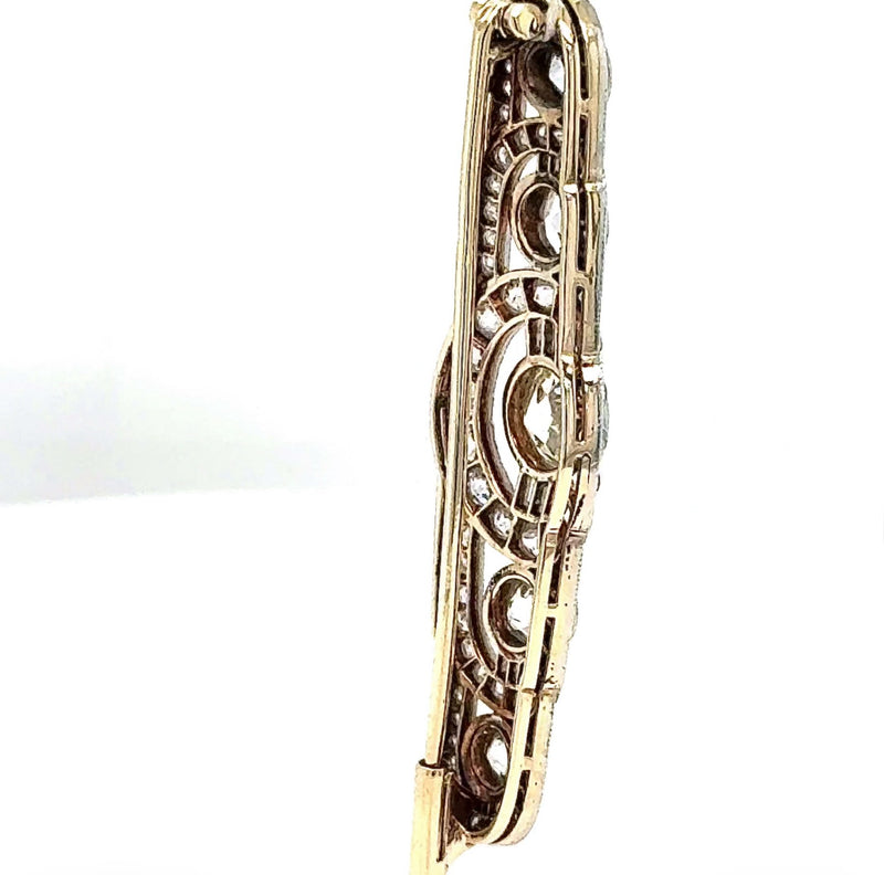 Eindrucksvolle Art-Deco Brosche in 14 Karat Gold mit großen Altschliff Diamanten