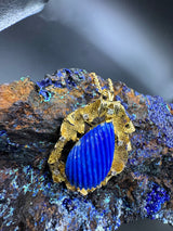 Einmaliger Anhänger/Brosche in 14 Karat Gelbgold mit Lapis Lazuli & Brillanten