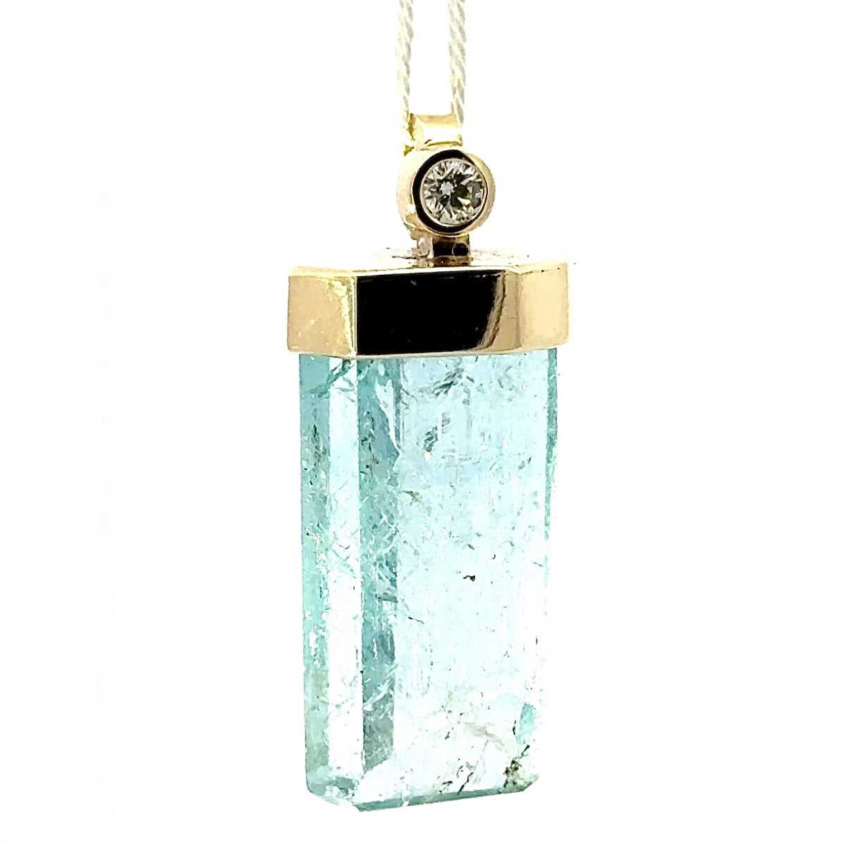 Fancy Aquamarine Pendant in 14 Karat Yellow Gold with Brilliant-Cut Diamond