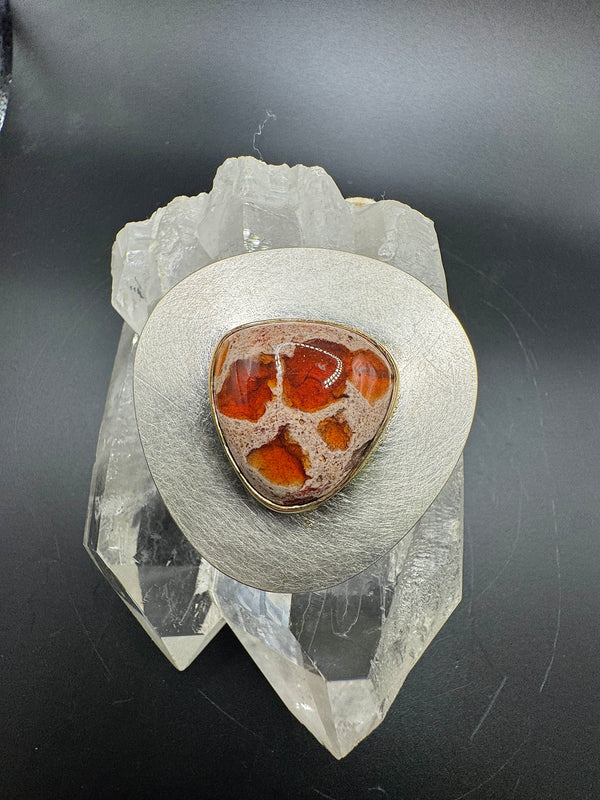 Einmaliger Anhänger in 925 Sterling Silber & 18 Karat Gold mit Natur-Feueropal