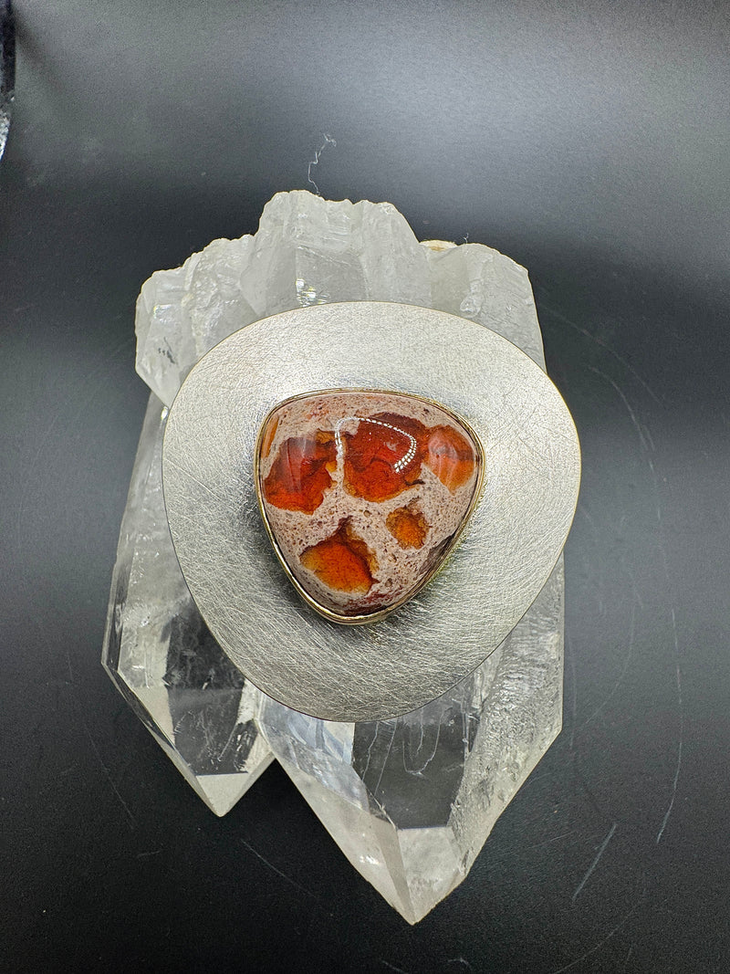 Einmaliger Anhänger in 925 Sterling Silber & 18 Karat Gold mit Natur-Feueropal | Anhänger - Schmuck Schroll