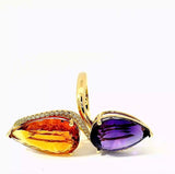 Moderner Cocktailring in 14 Karat Gelbgold mit feinen Brillanten, Amethyst & Citrin